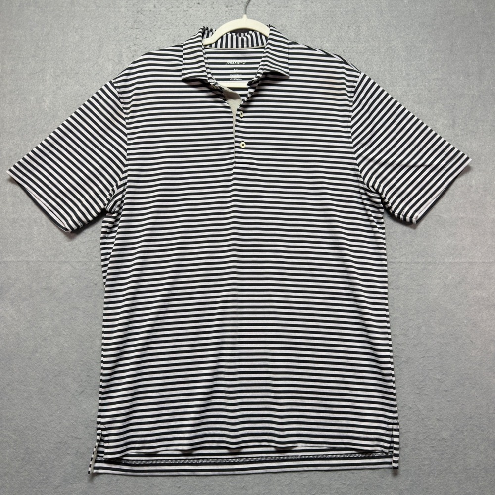 Johnnie-O Mens Striped Performance Polo Shirt Black White Short Sleeve Size M